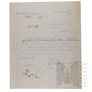 II RP - Polecenie Przekazania Akt Rewizyjno-Lekarskich kpt. pil. Józefa Mickiewicza, 3 Pułk Lotniczy, Warszawa.