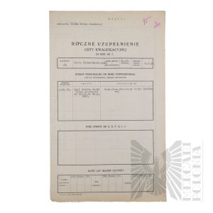 II RP - Annual Addendum to the Qualification List for 1921 of Brig. Gen. Jerzy Ferek-Bleszynski. Command of the Army of Central Lithuania.