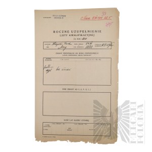 II RP - Roczne Uzupełnienie Listy Kwalifikacyjnej za rok 1930. Sztab Główny Oddział II gen. bryg. Jerzego Ferek-Błeszyńskiego.