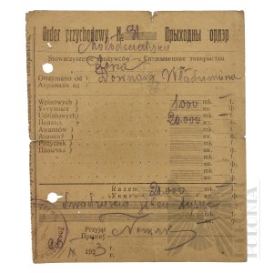 II RP - Order Przychodowy (potwierdzenie odbioru gotówki) wystawione dla Włodzimierza Downara.
