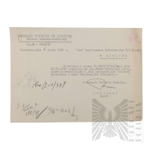 II RP - Letter from the General Inspector of the Armed Forces in the case of Gen. Jerzy Ferek - Błeszynski.