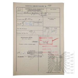 II RP - Karta Konta Emerytalnego kpt. pil. Józefa Mickiewicza, Poznań, Podpis mjra Tadeusza Bergera.
