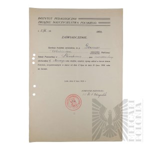 II RP - Copy of the Certificate of Completion of the Third Year of Studies by Vladimir Downar. Lviv.