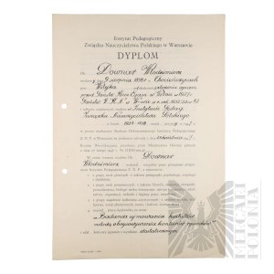 II RP - Dyplom Ukończenia Instytutu Pedagogicznego ZNP przez Włodzimierza Downara.
