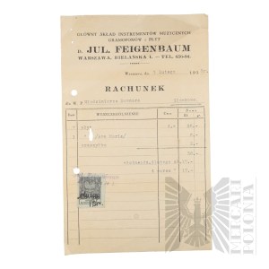 II RP - Account from the Main Store of Musical Instruments Gramophones and Feigenbaum Records. Warsaw.
