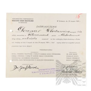 II RP - Zaświadczenie o Odbyciu Kursu Wakacyjnego Fizyko - Chemicznego przez Włodzimierza Downara.