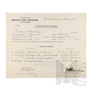 II RP - Certificate of Vacation Teacher Training. Włodzimierz Downar. Cracow.