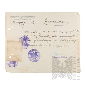 II RP - Zaświadczenie o Wykonywaniu Zawodu Nauczyciela Wystawione dla Włodzimierza Downara. Powiat Wilejski.