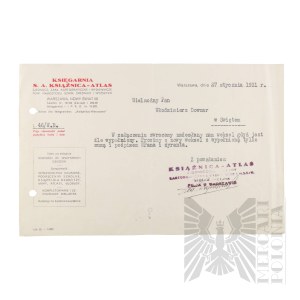 II RP - Letter from S.A. Bookstore. Książnica - Atlas in Warsaw to Włodzimierz Downar.