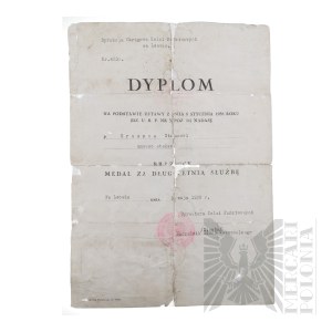 II RP - Diploma of the Bronze Medal for Long Service, Awarded to Stefan Grushka. Lviv.