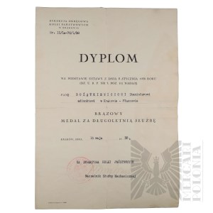 II RP - Diploma of Bronze Medal for long service. Krakow