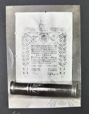 Second Republic Photo of Lviv Riflemen's Association Diploma for Marshal Pilsudski