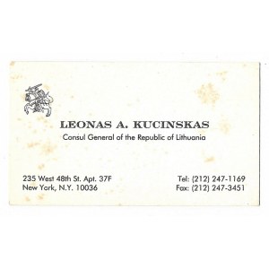 [KUCINSKAS Leonas Antanas]. Leonas A. Kučinskas, generální konzul Litevské republiky.