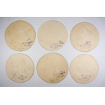 [WYCINANKI łowickie]. Šest signovaných vystřihovánek na kruhových listech o průměru cca 23,5 cm,...