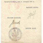 Official nomination signed by Chief J. Pilsudski and Prime Minister J. Nowak, dat....