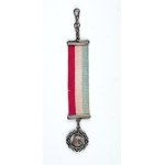 [watch pendant]. A pendant consisting of a patriotic metal tag, a ribbon of blue, white and...