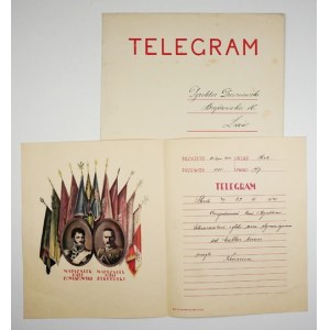 [TELEGRAM 2]. Odręcznie wypełniony ozdobny blankiet telegramowy z 1934.