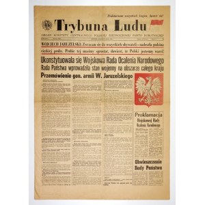 TRYBUNA Ludu. Official organ of the Central Committee of the Polish United Workers’ Party. Vol. 33, No. 293 (11611): December 14, 1981. Martial law.