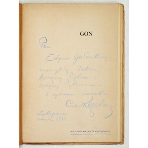 KĄCZKOWSKI, C. J. – Gon. Warsaw, 1933. With a dedication from the author to E. Gałuszkowa