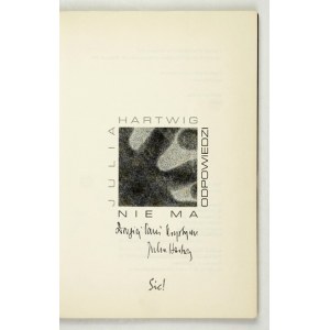 HARTWIG, J. – No Answer. 2001. With a dedication from the author. No title page.