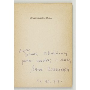 KAMIEŃSKA A. – Jóbovo druhé šťastie. 1974. Venovanie autorky.
