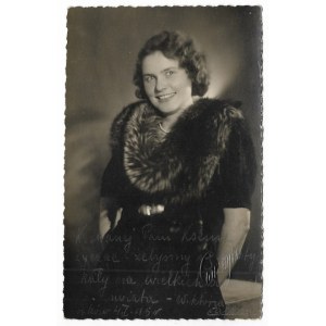 [CALMA, Wiktoria (Vittoria)]. A handwritten dedication by Wiktoria Calma on a photograph from 1945.