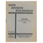 [Polish Sports Center, Kraków]. Price List for the 1933 Summer Season.