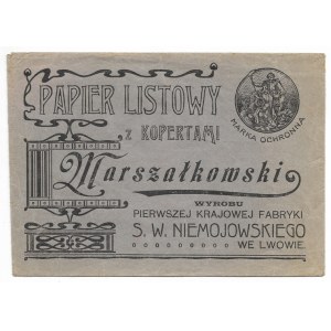 [NIEMOJOWSKI Stefan Wierusz, Lwów]. Papier listowy z kopertami marszałkowski wyrobu Pierwszej Krajowej Fabryki S....