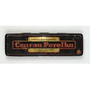 [ISKRA and Karmański, published by M. Chyżewski, Kraków]. Empty metal pencil case, Czarna Perełka.