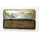 [ISKRA and Karmański, published by M. Chyżewski, Kraków]. Empty metal pencil case, "Czarna Perełka."