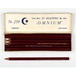 [MAJEWSKI Stanisław, Tow. Akc. Fabryk Ołówków, Pruszków]. Box for Omnium red carbon pencils with 7 remaining...