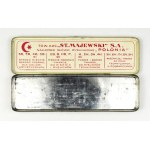 [MAJEWSKI Stanisław, Pencil Factory Joint-Stock Company, Pruszków]. Empty metal box for Polonia pencils.