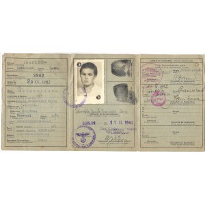 KENNKARTE. Identification Card. Identity document issued to Danuta Dobrowolska of Biskupice near Lublin, on....