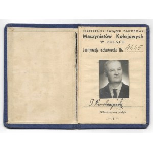 Membership card of the Nonpartisan Trade Union of Railroad Engineers in Poland issued to Feliks Dorobczyński...