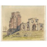 [LIW]. [Ruins of the castle in Liw]. Ink and watercolor on paper, 17.9 x 21.4 cm.