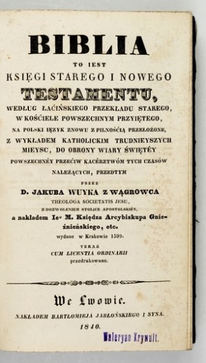 Biblia. Lwów 1840 - od Genesis do Księgi Estery.