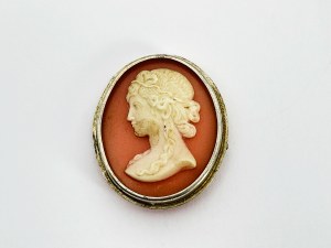 Silver Brooch with Pink Cameo