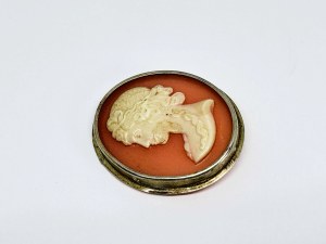 Silver Brooch with Pink Cameo