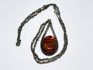 Silver Author's Necklace with Amber