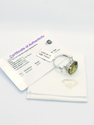 Ring with olive quartz 15.17 ct, 925 silver, RocksTV certificate