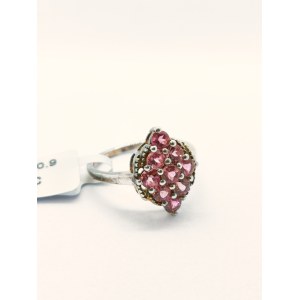 Pierścionek z 9 różowymi turmalinami 1.43 ct, srebro 925, certyfikat RocksTV