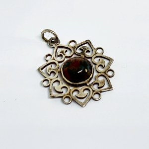 Eastern style silver pendant with mossy agate