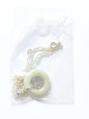 Pendant with jade and Chinese lucky symbol, 925 Silver