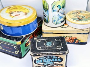 Set of pre-war and post-war cans