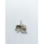 Silver pendant in the shape of a dinosaur with tri-colored natural Baltic amber