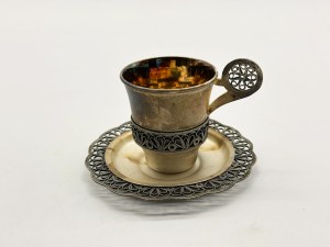 Filigree silver-plated cup with plate 'Msterski Juwelir', set