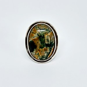Large sterling silver ring with Mossy Agate