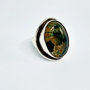 Large sterling silver ring with Mossy Agate