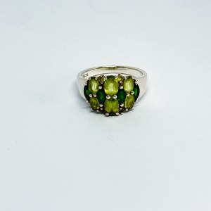 Silver Ring with Peridots and Green Garnets