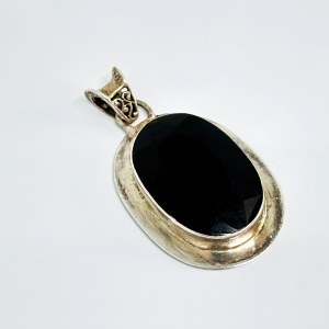 Silver Large Pendant with Black Tourmaline